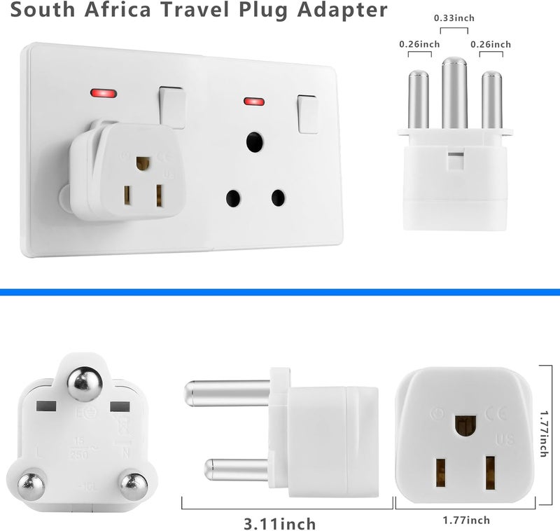 OFOAEEA South Africa Travel Plug Adapter,South Africa Plug Adapter 3 Prong Safe Grounded USA to Any Type M for Country Such as Botswana,Nepal Pakistan,Namibia and More,White 2 Pack - Image 3